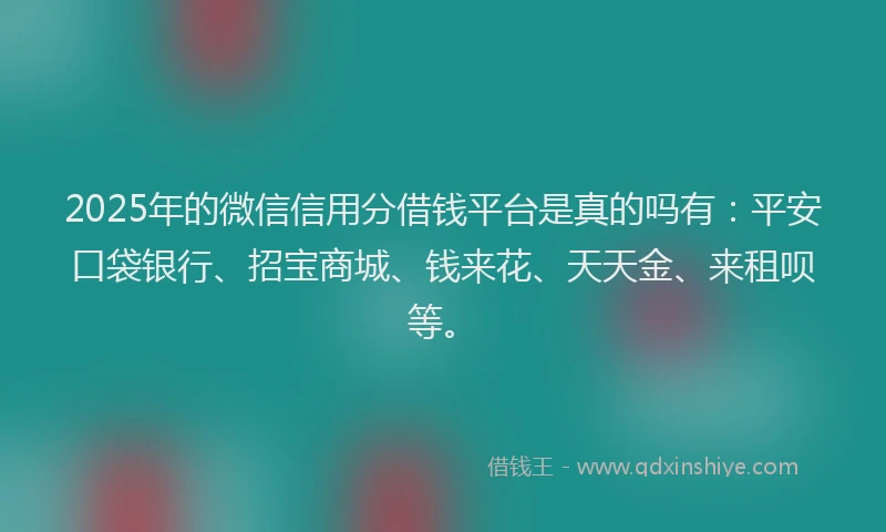 2025年的微信信用分借钱平台是真的吗有：平安口袋银行、招宝商城、钱来花、天天金、来租呗等。