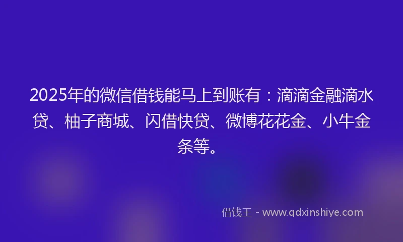 2025年的微信借钱能马上到账有：滴滴金融滴水贷、柚子商城、闪借快贷、微博花花金、小牛金条等。
