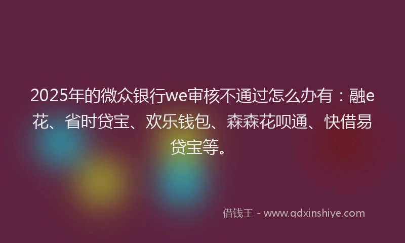 2025年的微众银行we审核不通过怎么办有：融e花、省时贷宝、欢乐钱包、森森花呗通、快借易贷宝等。