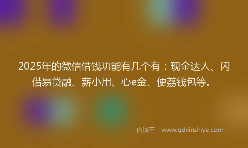 2025年的微信借钱功能有几个有:现金达人、闪借易贷融、薪小用、心e金、便荔钱包等。