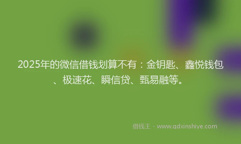 2025年的微信借钱划算不有：金钥匙、鑫悦钱包、极速花、瞬信贷、甄易融等。