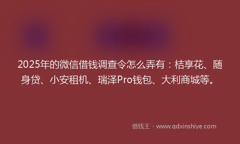 2025年的微信借钱调查令怎么弄有：桔享花、随身贷、小安租机、瑞泽Pro钱包、大利商城等。