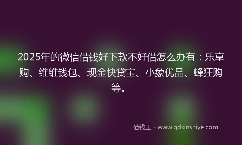 2025年的微信借钱好下款不好借怎么办有：乐享购、维维钱包、现金快贷宝、小象优品、蜂狂购等。