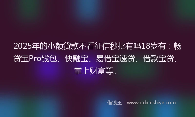 2025年的小额贷款不看征信秒批有吗18岁有：畅贷宝Pro钱包、快融宝、易借宝速贷、借款宝贷、掌上财富等。