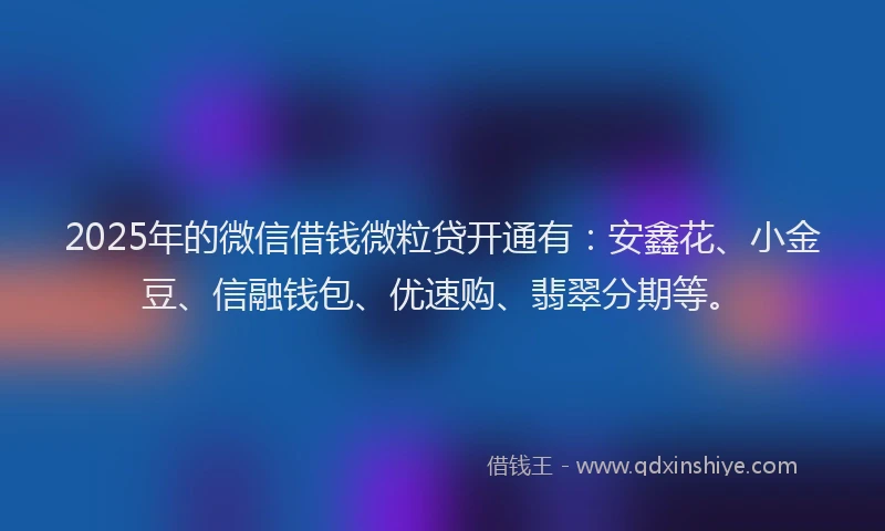 2025年的微信借钱微粒贷开通有：安鑫花、小金豆、信融钱包、优速购、翡翠分期等。
