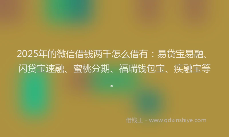 2025年的微信借钱两千怎么借有：易贷宝易融、闪贷宝速融、蜜桃分期、福瑞钱包宝、疾融宝等。