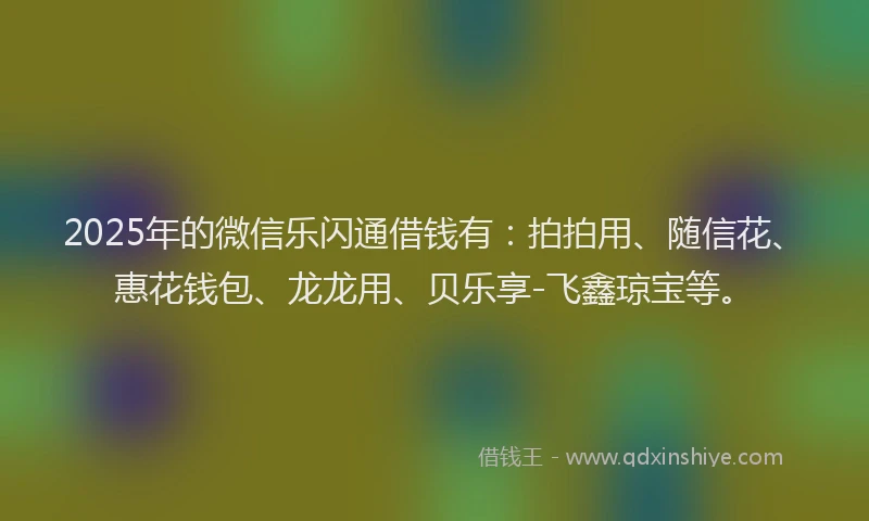 2025年的微信乐闪通借钱有：拍拍用、随信花、惠花钱包、龙龙用、贝乐享-飞鑫琼宝等。