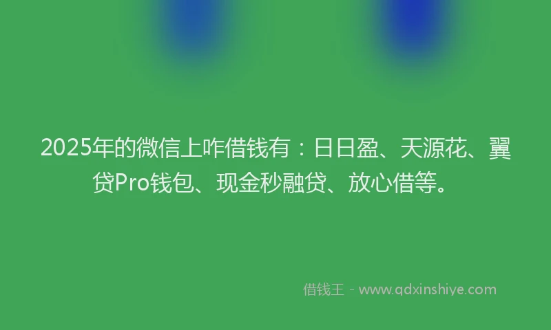 2025年的微信上咋借钱有：日日盈、天源花、翼贷Pro钱包、现金秒融贷、放心借等。