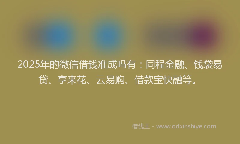 2025年的微信借钱准成吗有:同程金融、钱袋易贷、享来花、云易购、借款宝快融等。