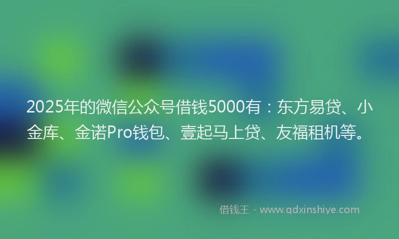 2025年的微信公众号借钱5000有：东方易贷、小金库、金诺Pro钱包、壹起马上贷、友福租机等。