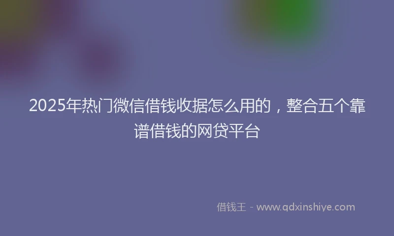 2025年热门微信借钱收据怎么用的，整合五个靠谱借钱的网贷平台