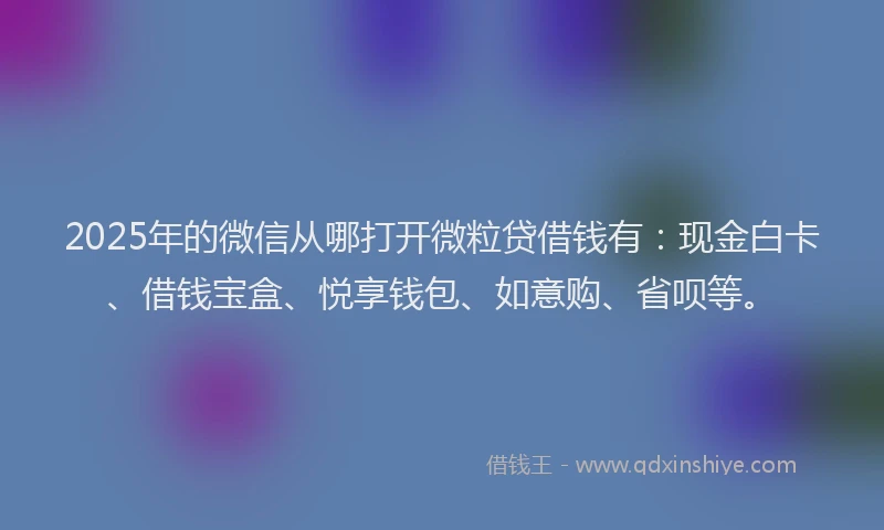 2025年的微信从哪打开微粒贷借钱有:现金白卡、借钱宝盒、悦享钱包、如意购、省呗等。