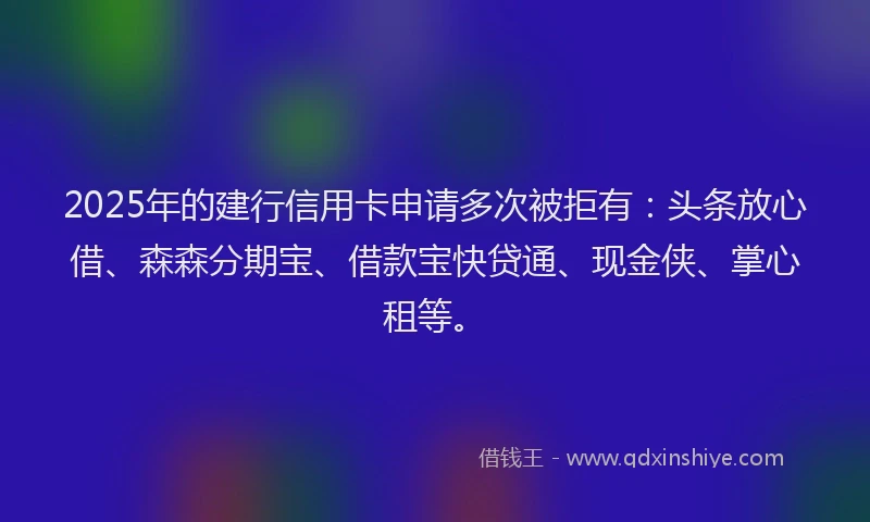 2025年的建行信用卡申请多次被拒有：头条放心借、森森分期宝、借款宝快贷通、现金侠、掌心租等。