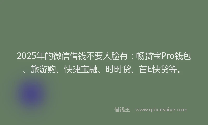 2025年的微信借钱不要人脸有：畅贷宝Pro钱包、旅游购、快捷宝融、时时贷、首E快贷等。