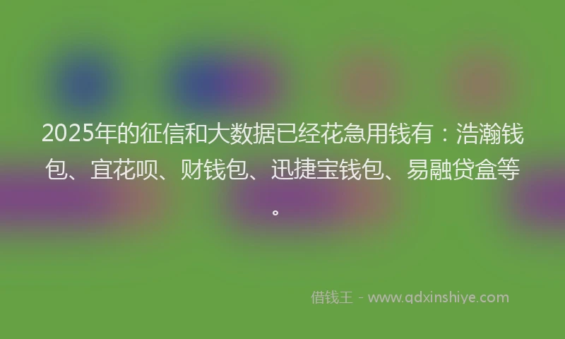 2025年的征信和大数据已经花急用钱有:浩瀚钱包、宜花呗、财钱包、迅捷宝钱包、易融贷盒等。