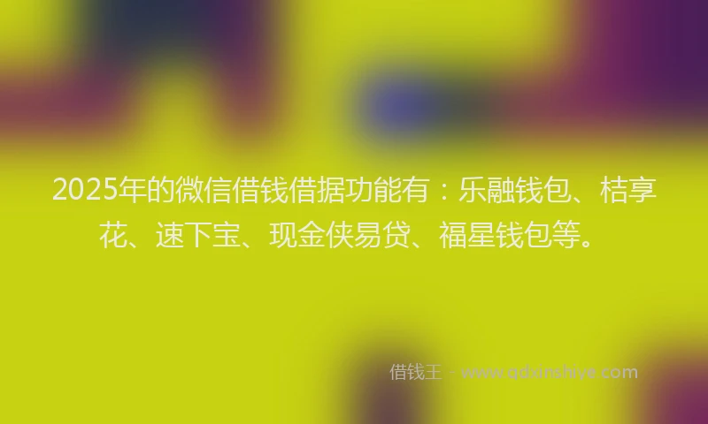 2025年的微信借钱借据功能有：乐融钱包、桔享花、速下宝、现金侠易贷、福星钱包等。