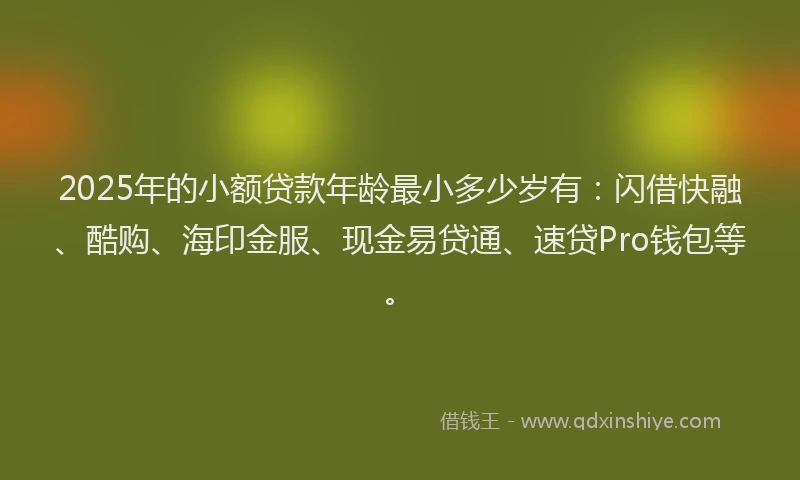 2025年的小额贷款年龄最小多少岁有：闪借快融、酷购、海印金服、现金易贷通、速贷Pro钱包等。