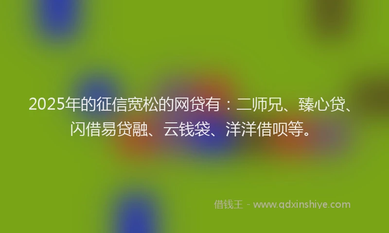 2025年的征信宽松的网贷有：二师兄、臻心贷、闪借易贷融、云钱袋、洋洋借呗等。