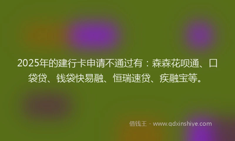 2025年的建行卡申请不通过有：森森花呗通、口袋贷、钱袋快易融、恒瑞速贷、疾融宝等。
