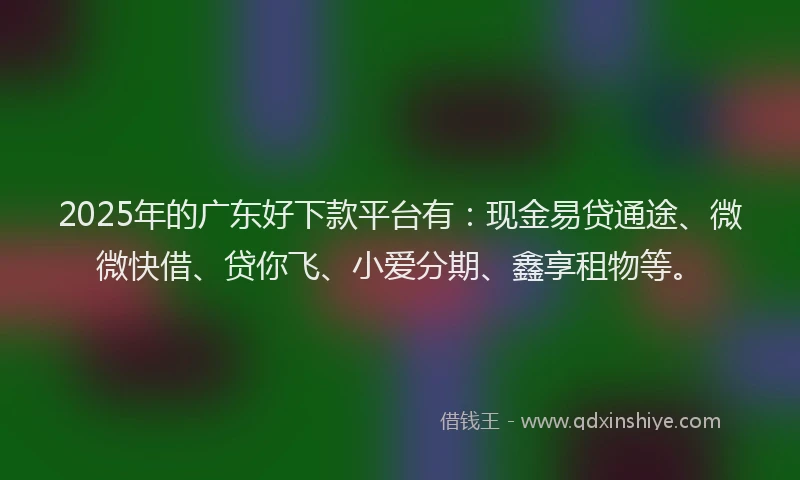 2025年的广东好下款平台有：现金易贷通途、微微快借、贷你飞、小爱分期、鑫享租物等。