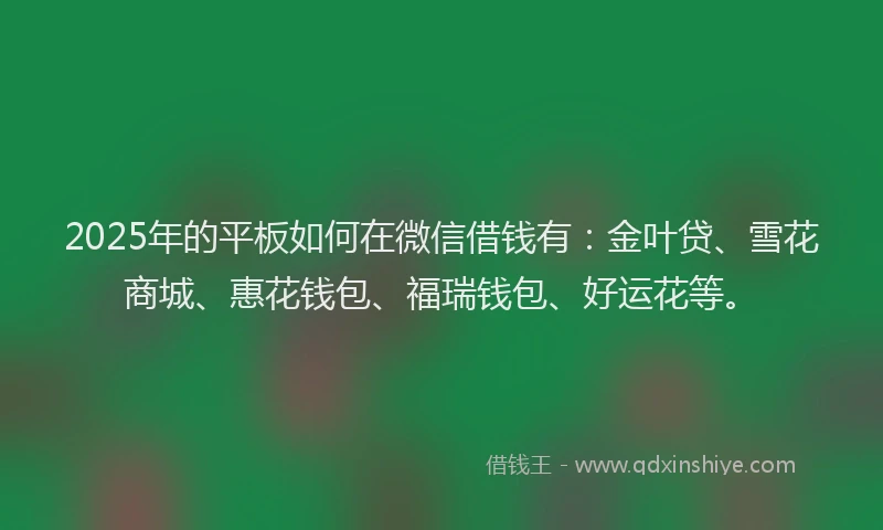 2025年的平板如何在微信借钱有：金叶贷、雪花商城、惠花钱包、福瑞钱包、好运花等。