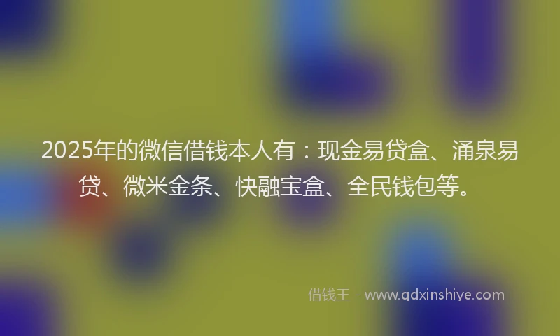 2025年的微信借钱本人有：现金易贷盒、涌泉易贷、微米金条、快融宝盒、全民钱包等。