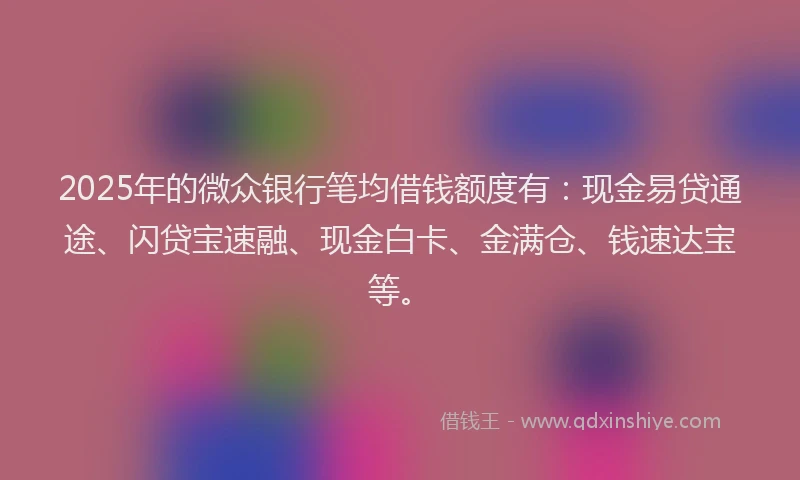 2025年的微众银行笔均借钱额度有：现金易贷通途、闪贷宝速融、现金白卡、金满仓、钱速达宝等。