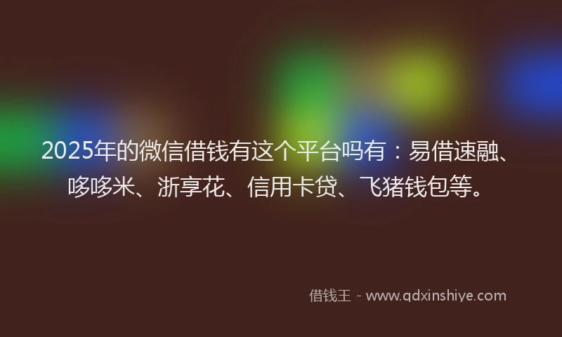 2025年的微信借钱有这个平台吗有：易借速融、哆哆米、浙享花、信用卡贷、飞猪钱包等。