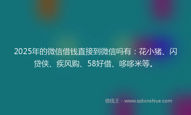 2025年的微信借钱直接到微信吗有:花小猪、闪贷侠、疾风购、58好借、哆哆米等。