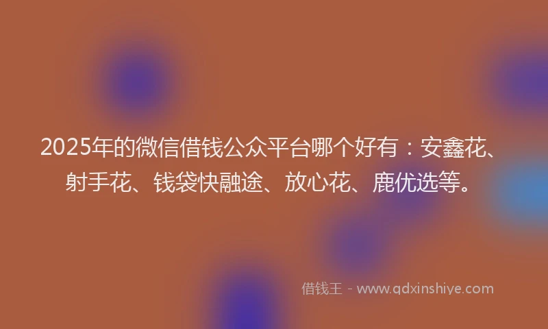 2025年的微信借钱公众平台哪个好有：安鑫花、射手花、钱袋快融途、放心花、鹿优选等。