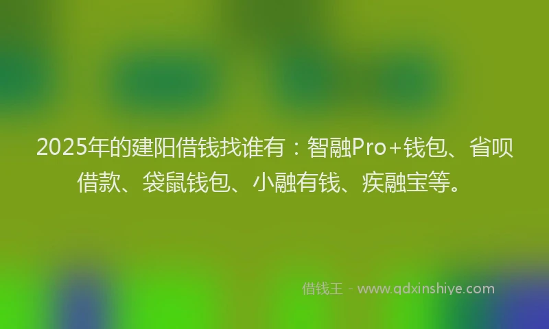 2025年的建阳借钱找谁有：智融Pro+钱包、省呗借款、袋鼠钱包、小融有钱、疾融宝等。
