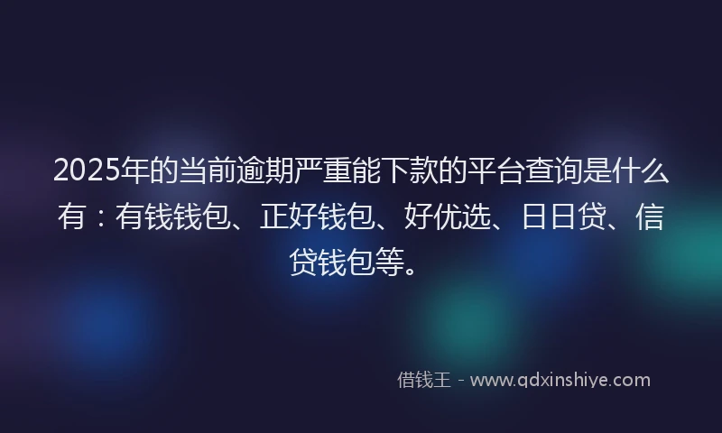 2025年的当前逾期严重能下款的平台查询是什么有：有钱钱包、正好钱包、好优选、日日贷、信贷钱包等。