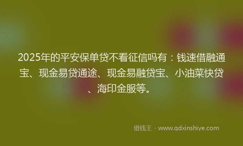2025年的平安保单贷不看征信吗有：钱速借融通宝、现金易贷通途、现金易融贷宝、小油菜快贷、海印金服等。