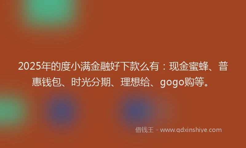 2025年的度小满金融好下款么有：现金蜜蜂、普惠钱包、时光分期、理想给、gogo购等。