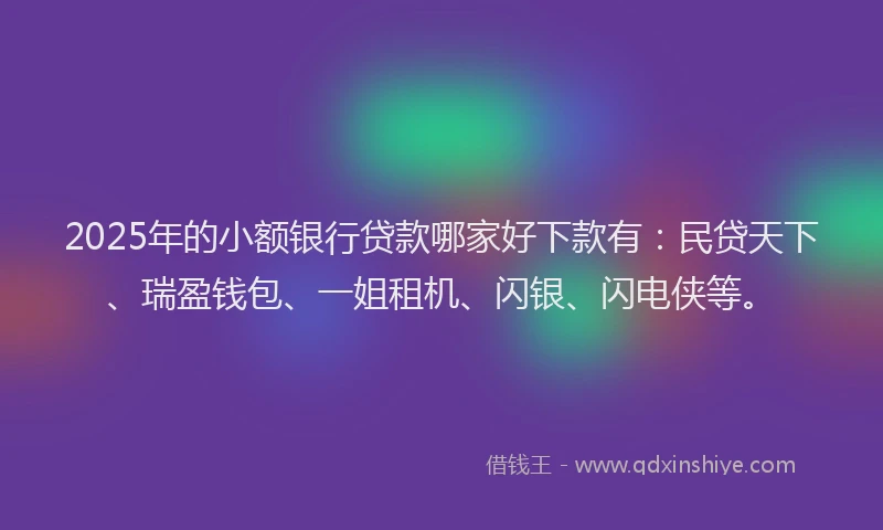 2025年的小额银行贷款哪家好下款有：民贷天下、瑞盈钱包、一姐租机、闪银、闪电侠等。