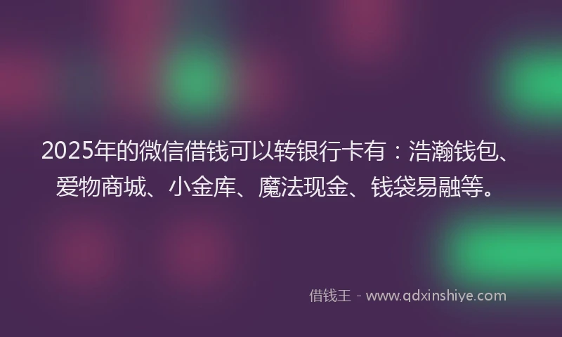 2025年的微信借钱可以转银行卡有：浩瀚钱包、爱物商城、小金库、魔法现金、钱袋易融等。