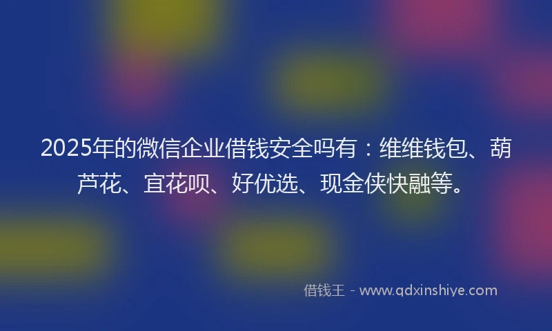 2025年的微信企业借钱安全吗有：维维钱包、葫芦花、宜花呗、好优选、现金侠快融等。