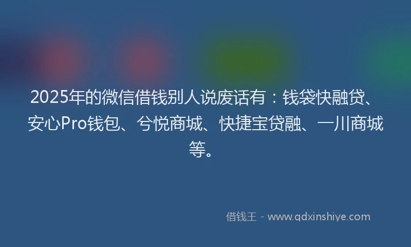 2025年的微信借钱别人说废话有：钱袋快融贷、安心Pro钱包、兮悦商城、快捷宝贷融、一川商城等。