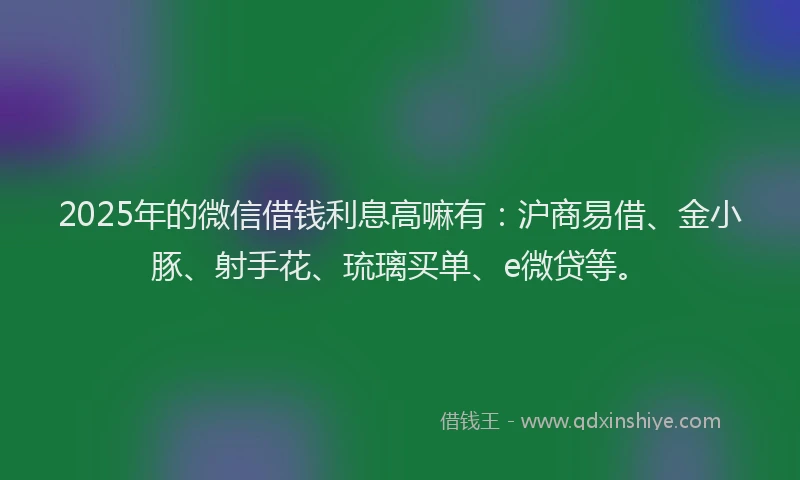 2025年的微信借钱利息高嘛有：沪商易借、金小豚、射手花、琉璃买单、e微贷等。
