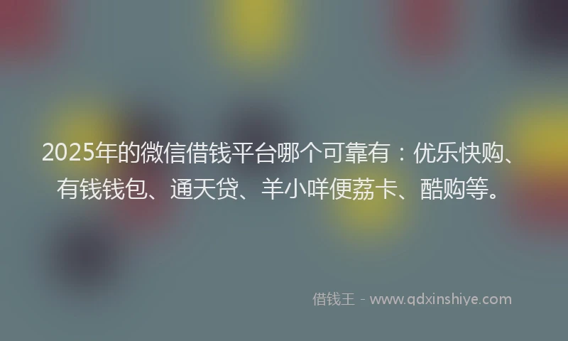 2025年的微信借钱平台哪个可靠有：优乐快购、有钱钱包、通天贷、羊小咩便荔卡、酷购等。