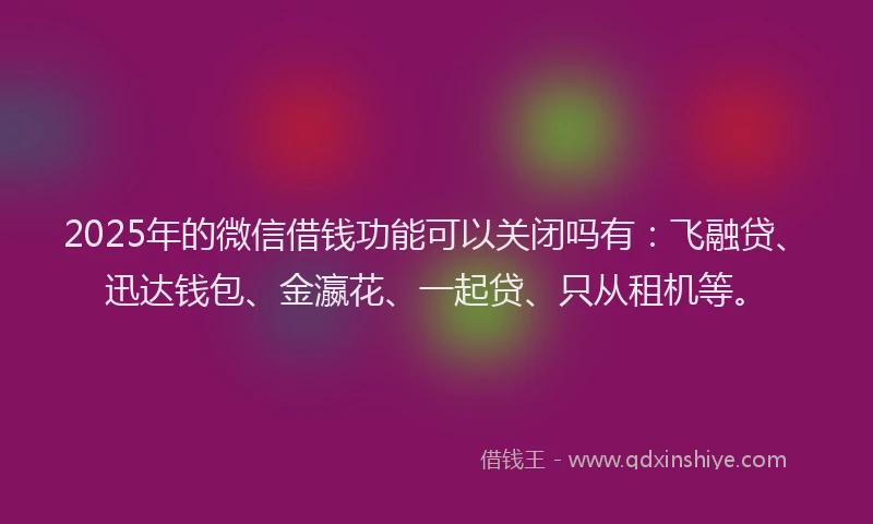 2025年的微信借钱功能可以关闭吗有：飞融贷、迅达钱包、金瀛花、一起贷、只从租机等。