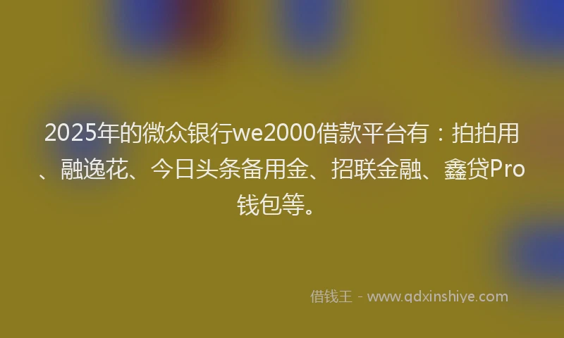 2025年的微众银行we2000借款平台有：拍拍用、融逸花、今日头条备用金、招联金融、鑫贷Pro钱包等。