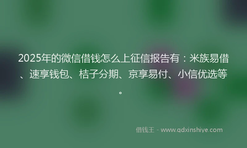 2025年的微信借钱怎么上征信报告有：米族易借、速享钱包、桔子分期、京享易付、小信优选等。