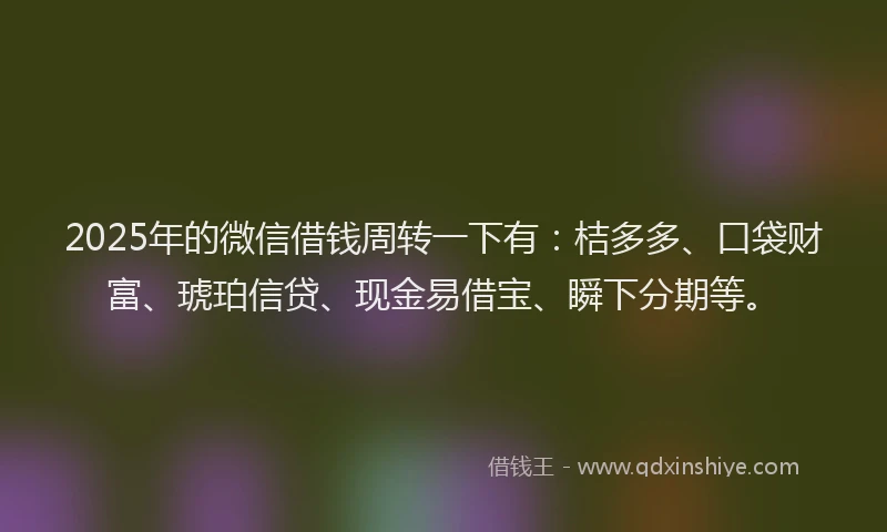 2025年的微信借钱周转一下有：桔多多、口袋财富、琥珀信贷、现金易借宝、瞬下分期等。