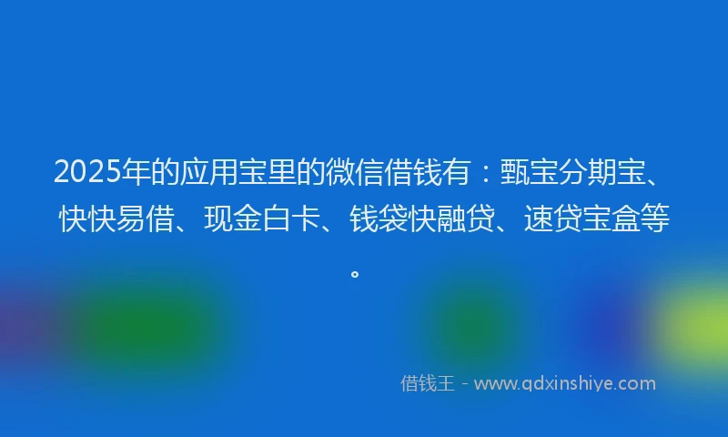2025年的应用宝里的微信借钱有：甄宝分期宝、快快易借、现金白卡、钱袋快融贷、速贷宝盒等。