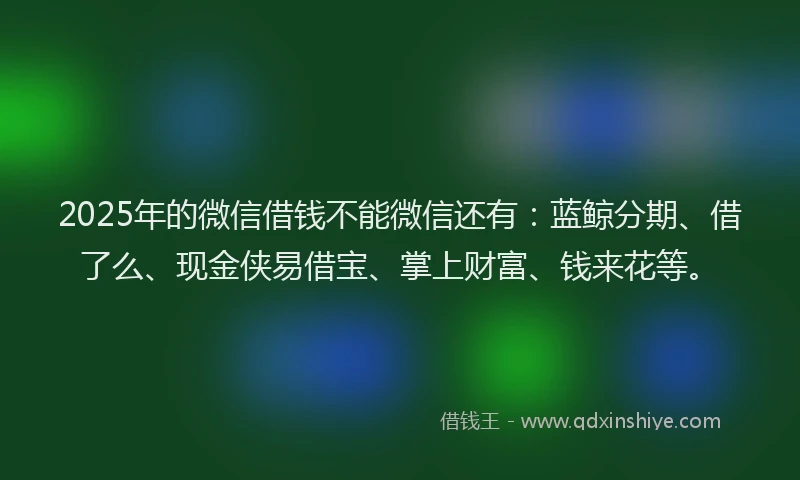 2025年的微信借钱不能微信还有：蓝鲸分期、借了么、现金侠易借宝、掌上财富、钱来花等。
