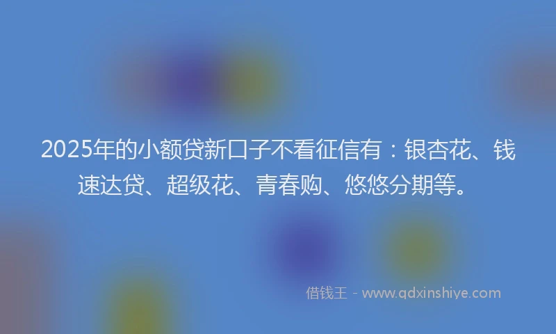 2025年的小额贷新口子不看征信有：银杏花、钱速达贷、超级花、青春购、悠悠分期等。