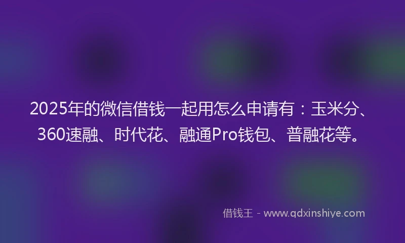 2025年的微信借钱一起用怎么申请有：玉米分、360速融、时代花、融通Pro钱包、普融花等。