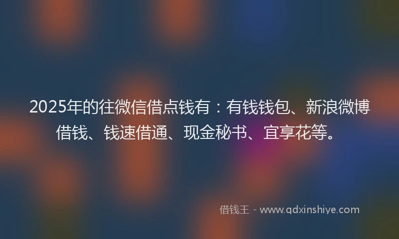 2025年的往微信借点钱有：有钱钱包、新浪微博借钱、钱速借通、现金秘书、宜享花等。
