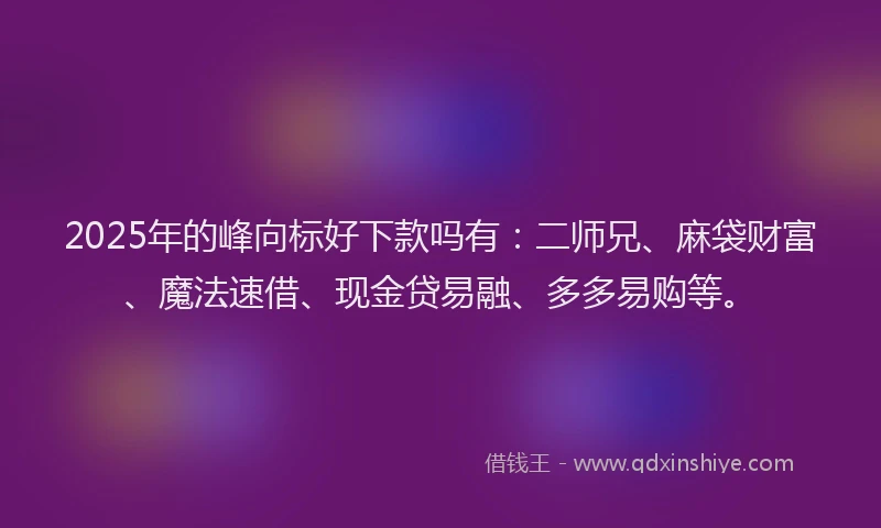 2025年的峰向标好下款吗有：二师兄、麻袋财富、魔法速借、现金贷易融、多多易购等。